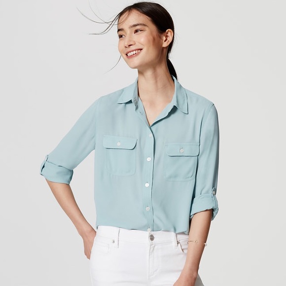 LOFT Utility Blouse in Mint Green - Picture 1 of 5